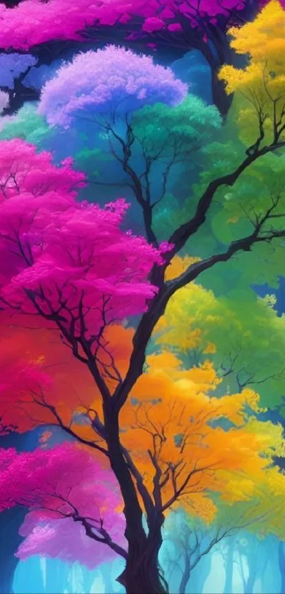 Vibrant tree with colorful leaves wallpaper.