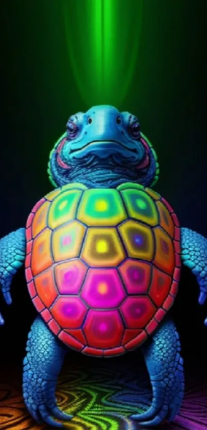 Vibrant turtle with a colorful, glowing shell design.