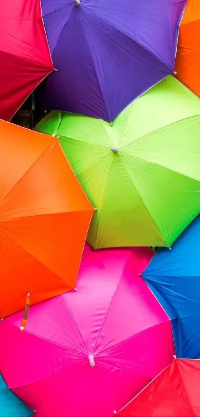 Vibrant and colorful umbrellas create a lively wallpaper art.