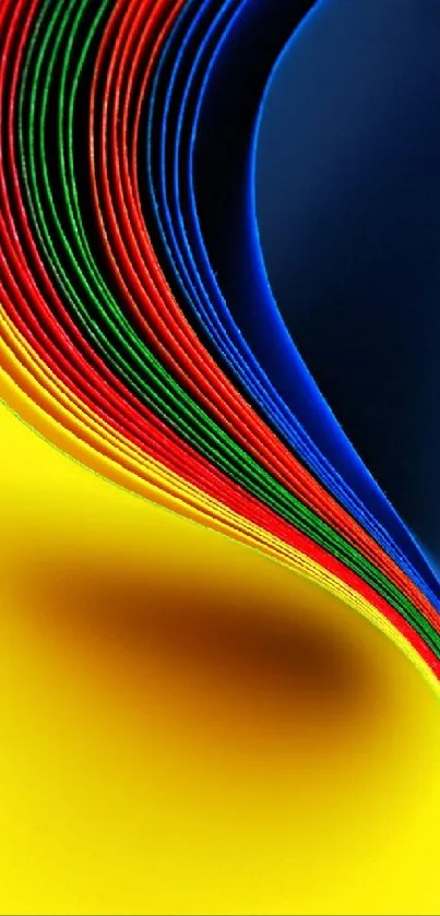 Colorful abstract wave design with yellow and blue tones for mobile wallpaper.