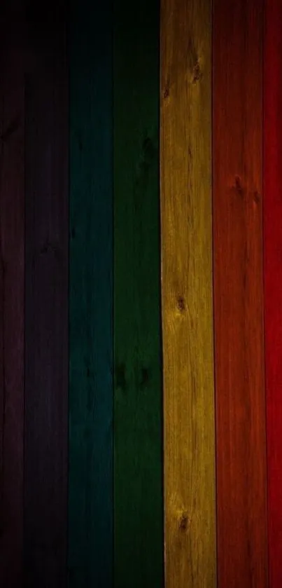 Vibrant colorful wood wallpaper with rainbow stripes.