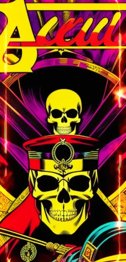 Vibrant comic art wallpaper with skulls and bold colors.