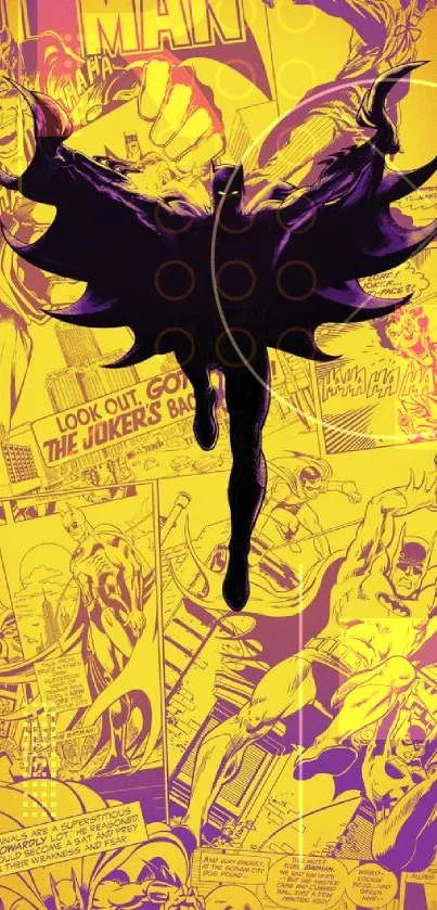 Silhouette against a vibrant yellow comic book background.