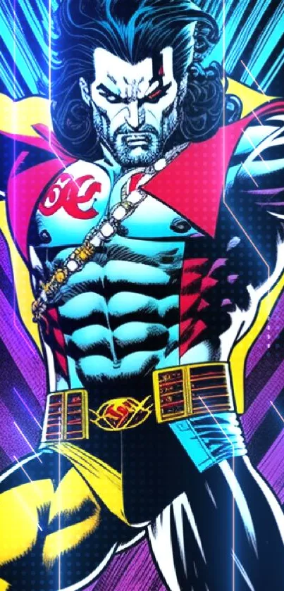 Comic book hero in vibrant colors with striking design.