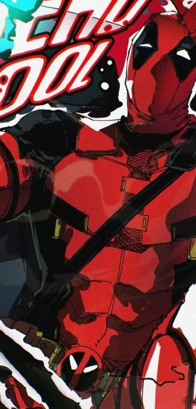 Comic hero artwork with vibrant red colors.