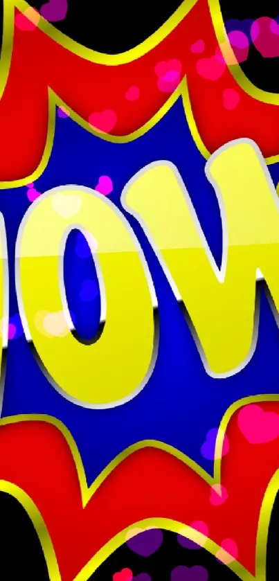 Comic-style 'Wow!' pop art wallpaper explosion in red and blue.