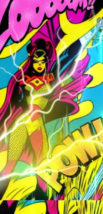 Vibrant comic-style mobile wallpaper with bold colors and action.