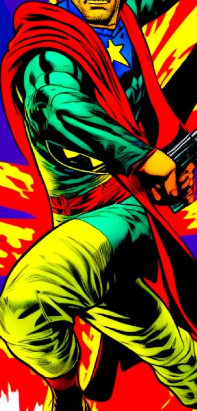 Heroic comic style wallpaper with vibrant colors.