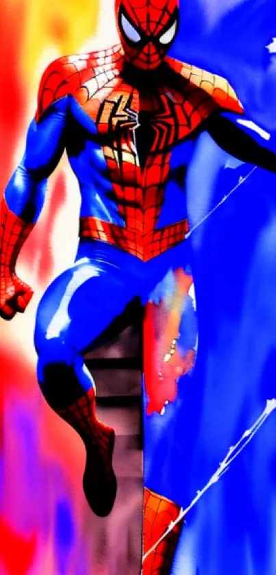 Comic superhero in vibrant red and blue hues.