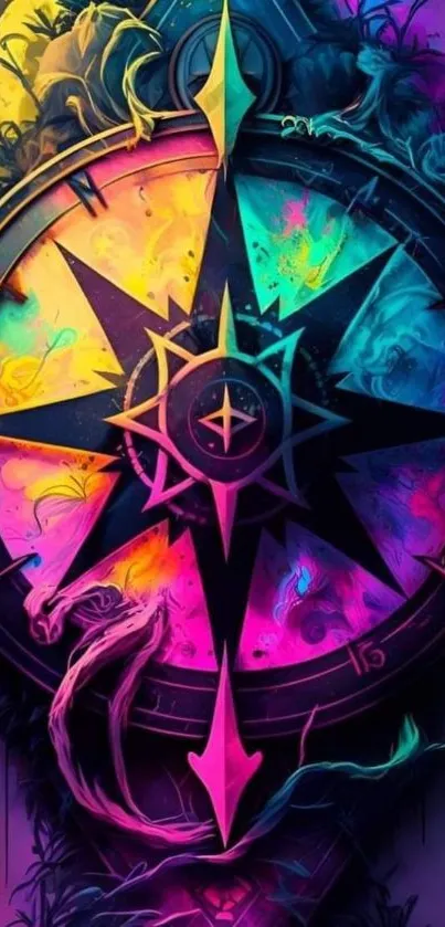 Vibrant mobile wallpaper featuring a colorful compass design.