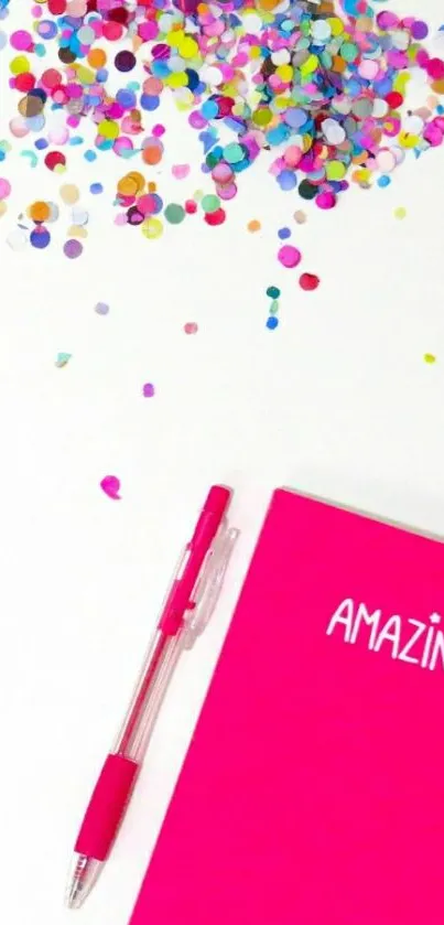 Colorful confetti and pink notepad design.