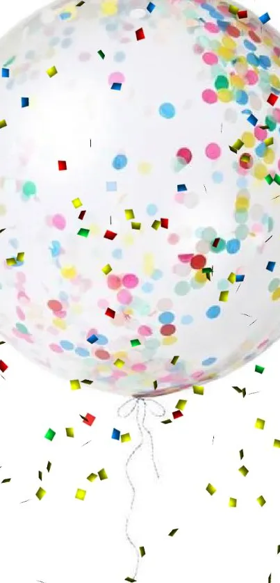 Colorful confetti balloon with vibrant dots on white background.