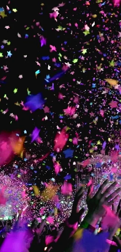 Vibrant confetti explosion against dark background on mobile wallpaper.