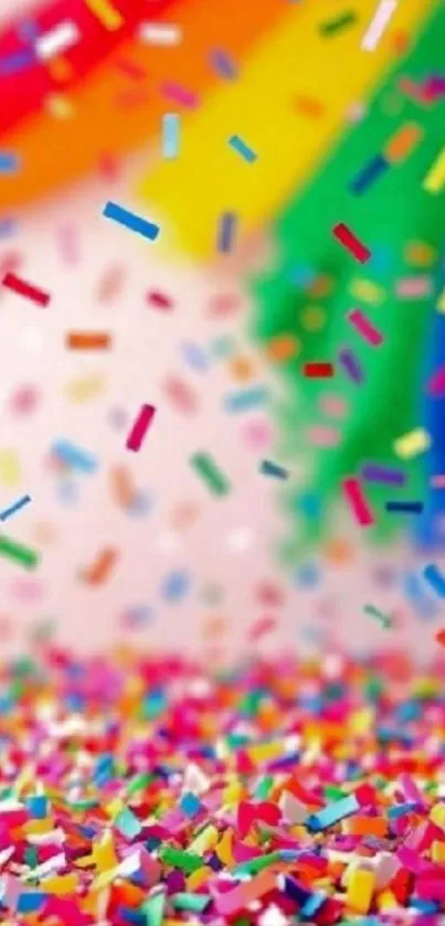 Colorful confetti with rainbow backdrop as a lively wallpaper.