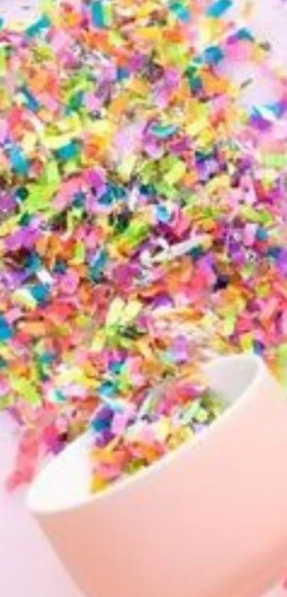 Vibrant confetti spilling from a pink cup.