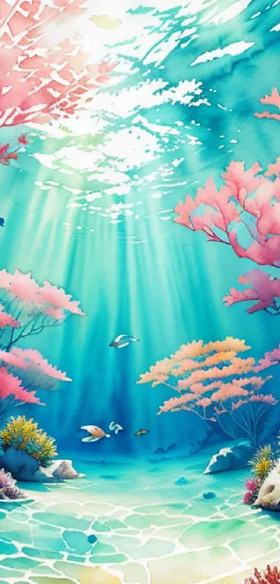 Vibrant coral reef illustration with colorful marine life.