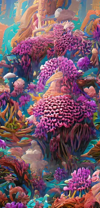 Dreamlike coral reef art wallpaper with vibrant magenta hues.