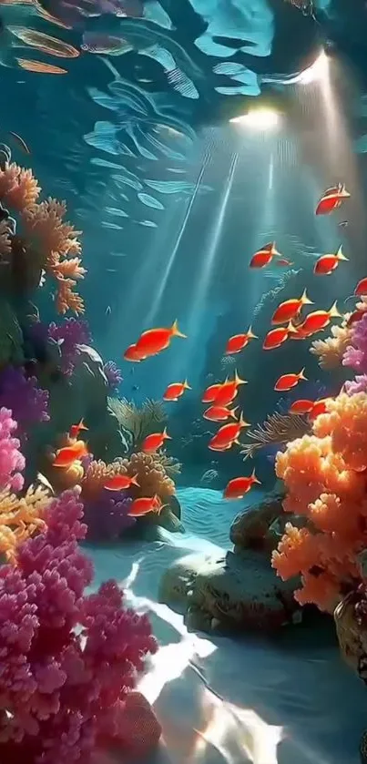 Underwater scene with coral reef and tropical fish.