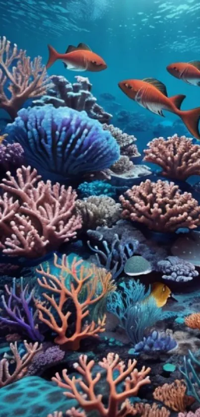 Vibrant coral reef with colorful fish in underwater scene.