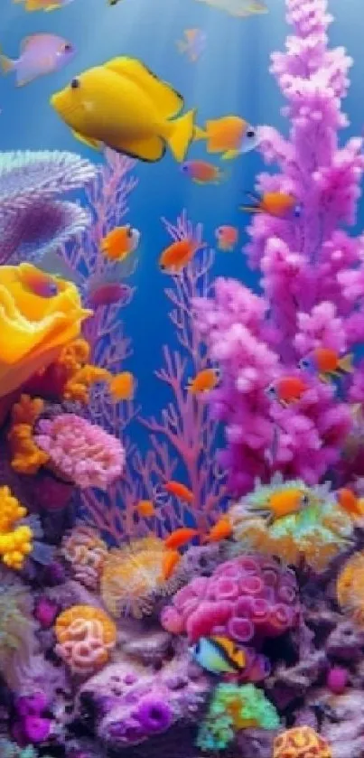 Colorful coral reef with vibrant fish swarming