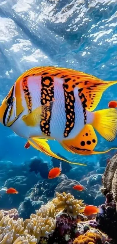 Vibrant tropical fish swimming in colorful coral reef.