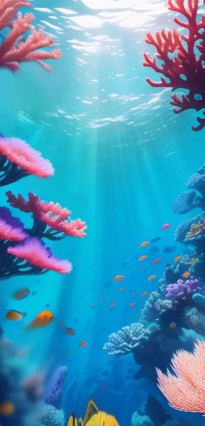 Vibrant coral reef wallpaper with colorful marine life.