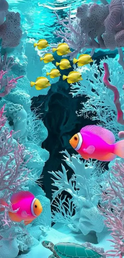 Colorful fish swimming in vibrant coral reef.