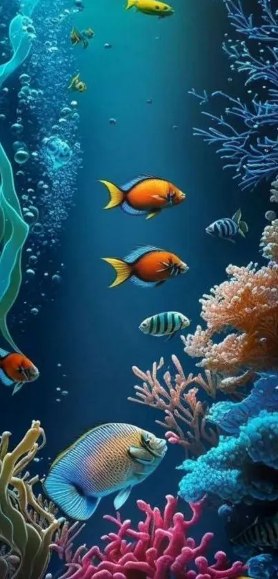 Vibrant underwater coral reef with fish.
