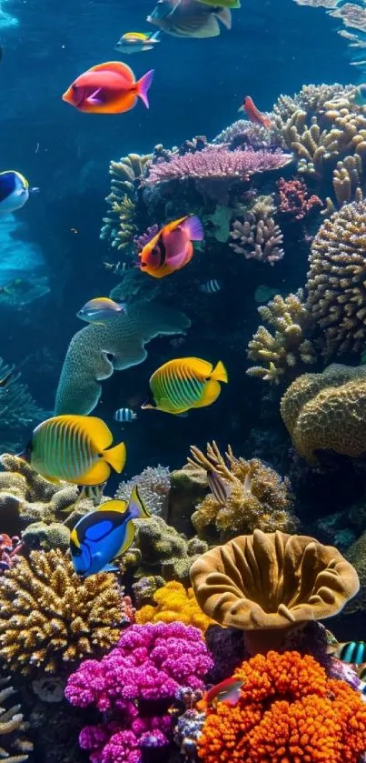 Colorful coral reef with vibrant fish swimming.