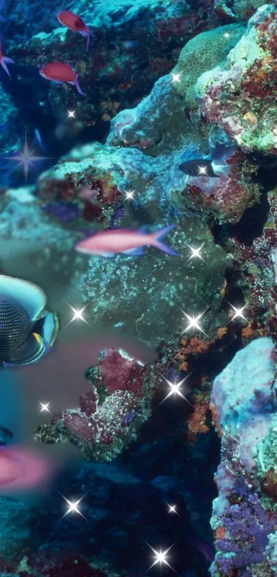 Colorful coral reef with vibrant fish and marine life.
