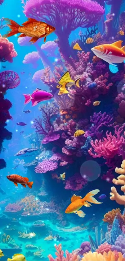 Colorful coral reef with vibrant fish swimming.