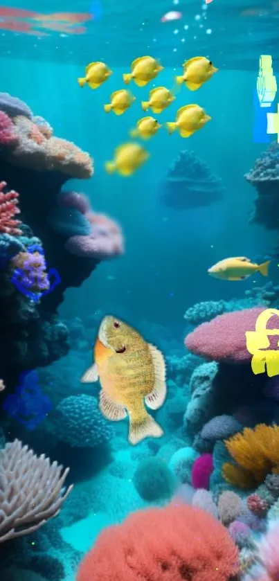 Colorful coral reef with vibrant fish underwater.