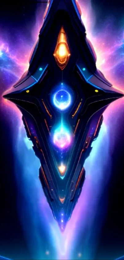 Futuristic cosmic abstract wallpaper with vibrant colors and galaxy elements.