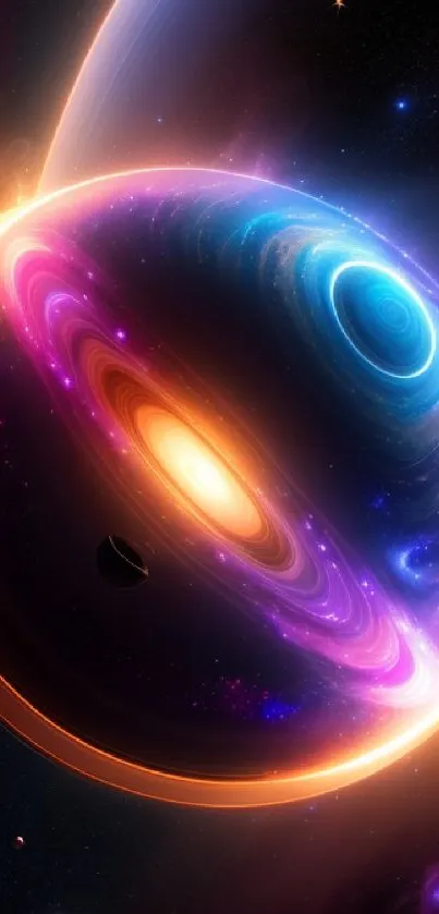 Vibrant cosmic abstract wallpaper with colorful planets.