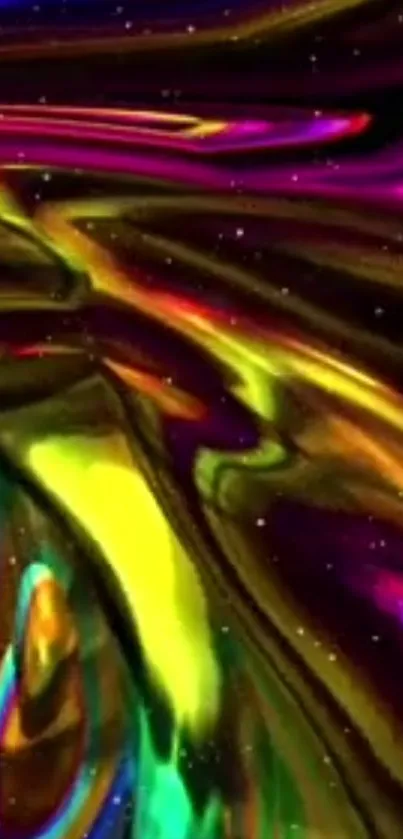 Vibrant cosmic abstract wallpaper with swirling iridescent colors.