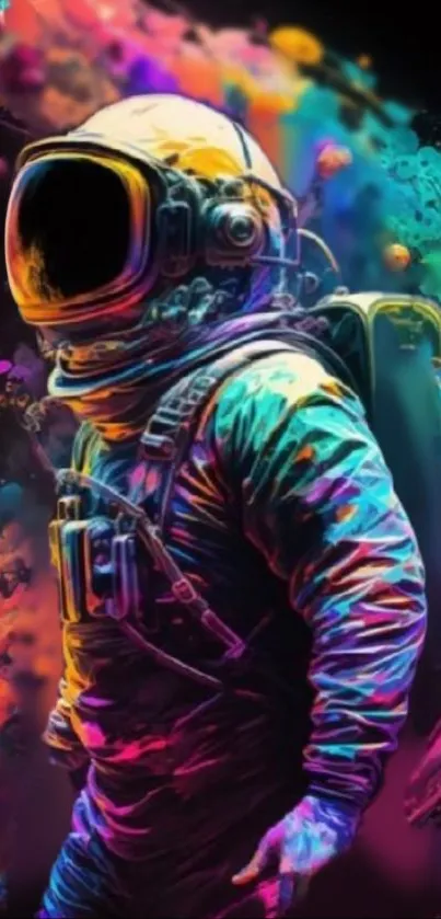 Colorful astronaut artwork in cosmic hues.