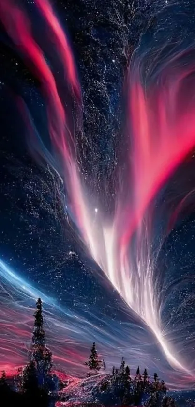 Vibrant cosmic aurora with swirling night lights.