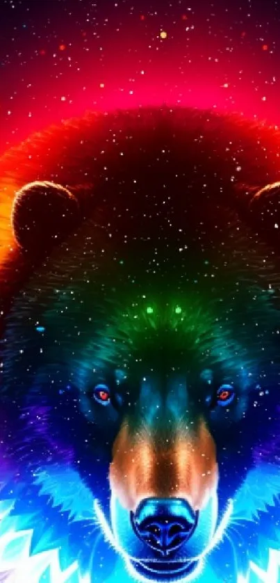 Vibrant cosmic bear art with galaxy colors.