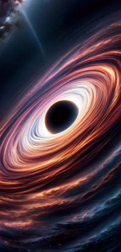 Colorful cosmic black hole with swirling light.