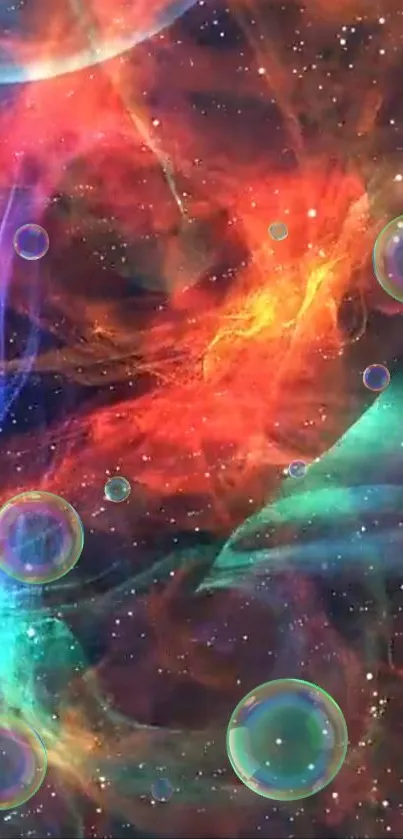 Colorful cosmic wallpaper with bubbles in vibrant space scene.