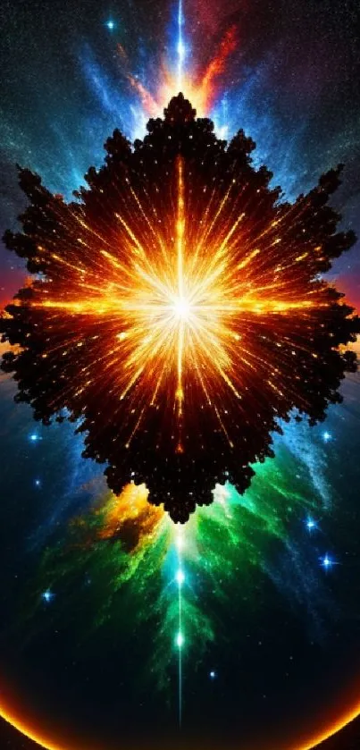 Cosmic burst mobile wallpaper with vibrant colors and a space-themed design.