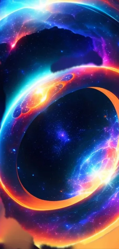 Vibrant cosmic circle wallpaper with colorful abstract art.