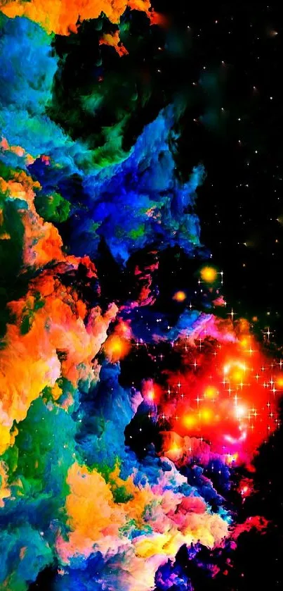 Colorful cosmic cloud wallpaper with bright stars.