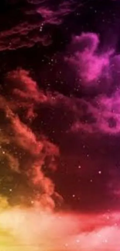 Vibrant cosmic cloudscape with pink and yellow hues, perfect for mobile wallpaper.