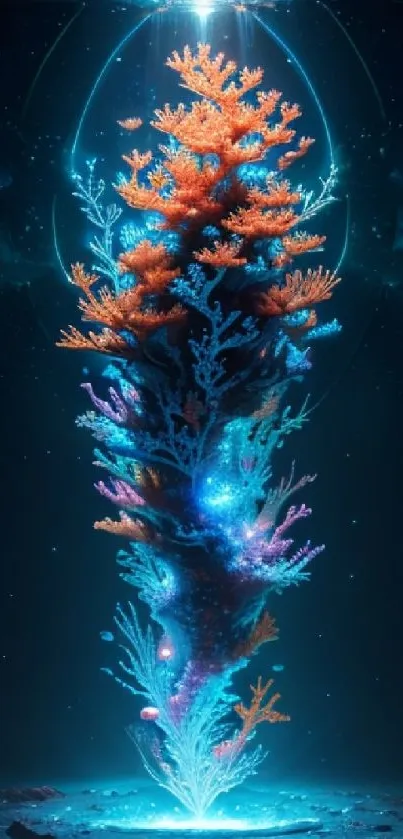 Vibrant cosmic coral artwork in deep space design.