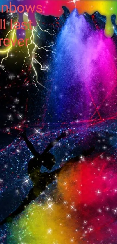 Vibrant cosmic dance with stars and colors, perfect phone wallpaper.