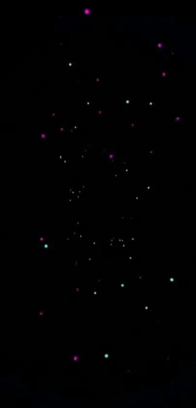 Vibrant cosmic dots, pink and turquoise, on black background wallpaper.