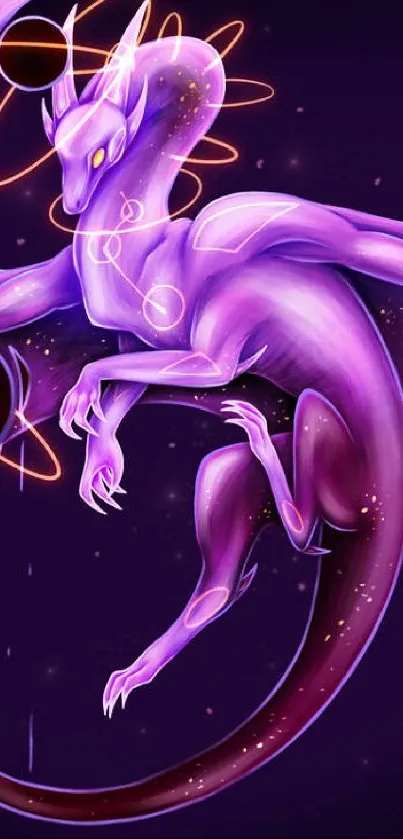 Purple cosmic dragon in a vibrant, fantasy-themed illustration.