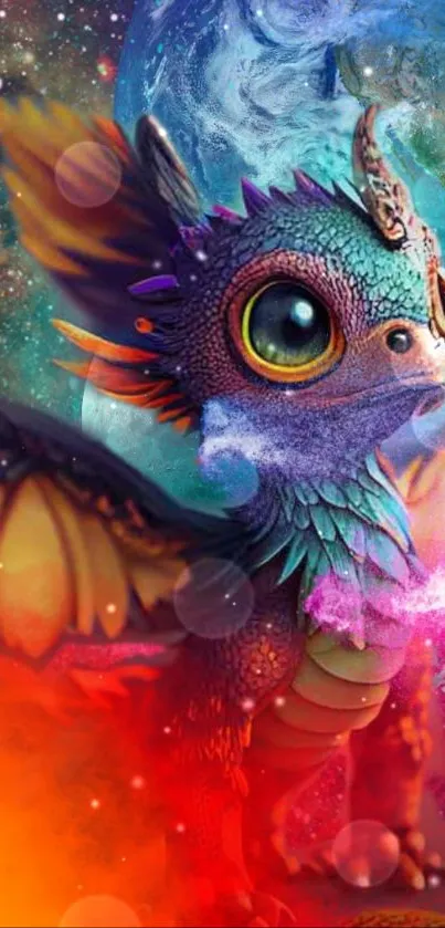 Vibrant cosmic dragon artwork with colorful universe.