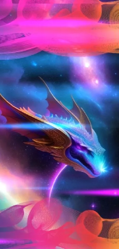 Vibrant cosmic dragon artwork with bright colors and galaxy background.